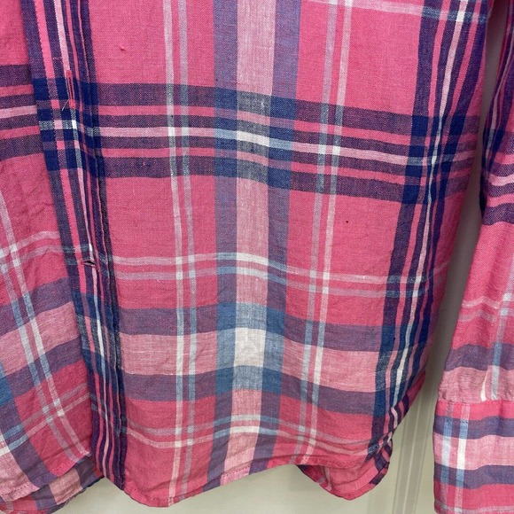 Southern Tide Linen Trim Fit Skipjack Pink Blue Plaid Button Up Shirt Medium M - Picture 5 of 14